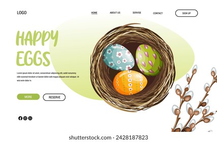 Set page web template Easter design. Hand drawing. Vector.