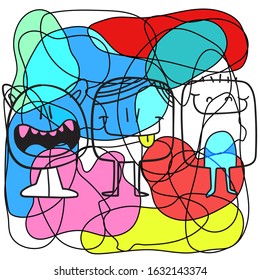 Set of pages for children's coloring book with cute monsters. White pages with contour monsters.