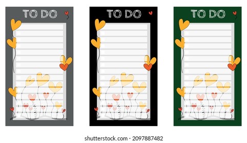A set of pages for diary, weekly and planner. illustrated with flowers in the form of a heart. For notes, to-do list, shopping list.