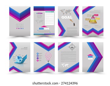 Set pages of infographic brochures and flyers for business data visualization. Use for marketing, websites, print, annual report and business presentations.