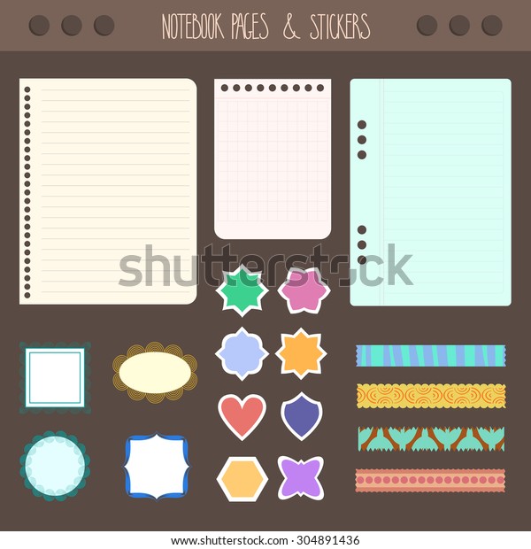 Notebook Paper Rings Sticker Set Pages Notebook Stickers Colored Tape 库存矢量图(免版税)304891436 | Shutterstock