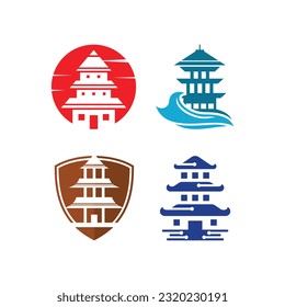 set of pagoda collection of japan temple logo vector illustration design, element graphic design template