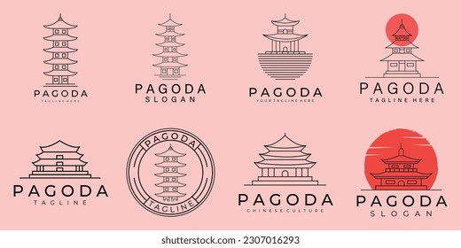 set of pagoda vector line logo vector symbol illustration design, traditional house bundle logo design