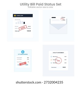 Set of paid utility bill invoice illustrations