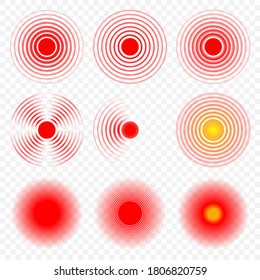 Set of Pain circle red icon for medical design