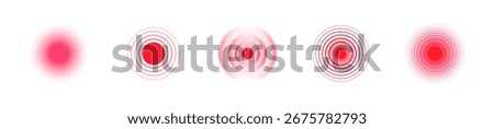 Set of pain circles. Red pain circles. Localization sign and pain spots. Pain localization sign. Red concentric circles