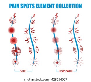 Set of pain points, markers and icons for illustrations, medical and healthcare themed designs. Assorted pain signs, vector elements.