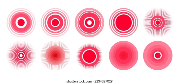 Set of Pain red circles icons,set of radar signs.Vector Illustration