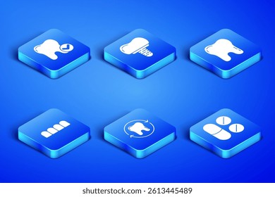 Set Painkiller tablet, Tooth whitening concept, Dentures model, Dental implant and  icon. Vector