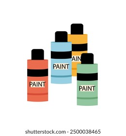 Set paint bottles for painting. Acrylic or oil paints. Materials for drawing in flat style on a white background.