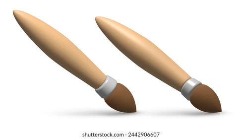 set Paint brush 3d icon, creative tools. Drawing. Isolated object on a white background. Realistic isolated vector illustration for card, party, design, flyer, web, advertising