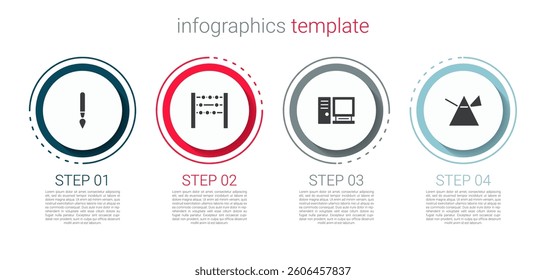 Set Paint brush, Abacus, Computer monitor and Light rays prism. Business infographic template. Vector