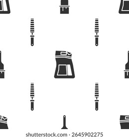 Set Paint brush, Cement bag and Chisel tool for wood on seamless pattern. Vector