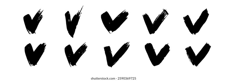 Set of Paint Brush Check. Grunge Positive Symbol pack