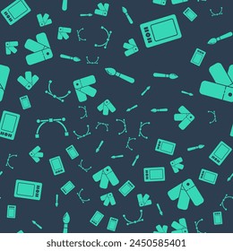 Set Paint brush, Graphic tablet, Bezier curve and Color palette guide on seamless pattern. Vector