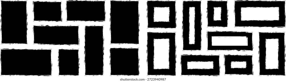 Set of paint brush grunge border frame. Grunge frame. black grunge rectangles on a white background. Vector brush rectangle grunge shape. Paint brush stamp collection. vector illustration.