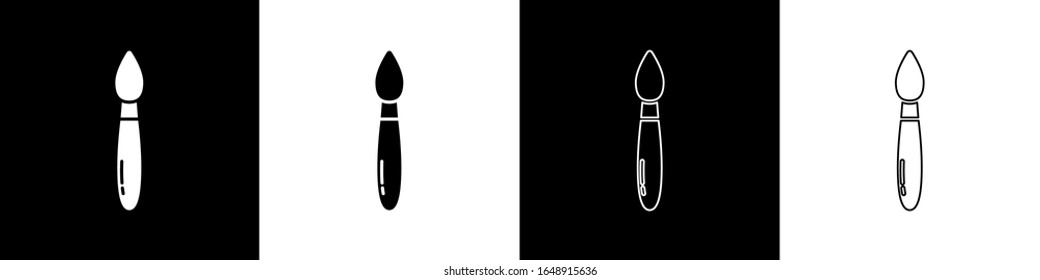 Set Paint brush icon isolated on black and white background.  Vector Illustration