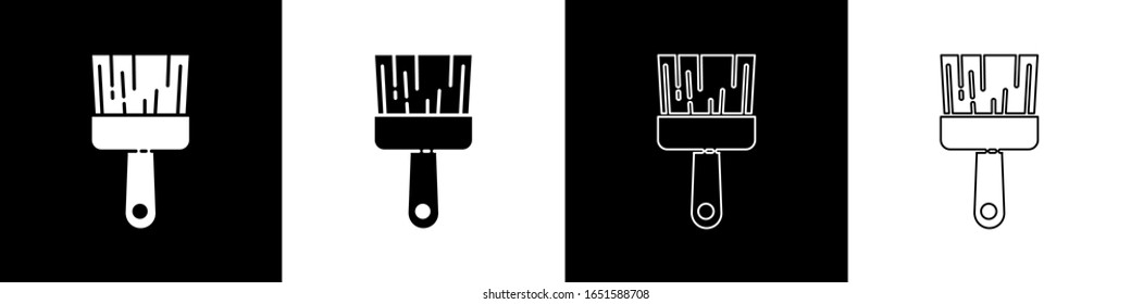 Ajuste el icono de pincel de pintura aislado en fondo blanco y negro.  Ilustración vectorial