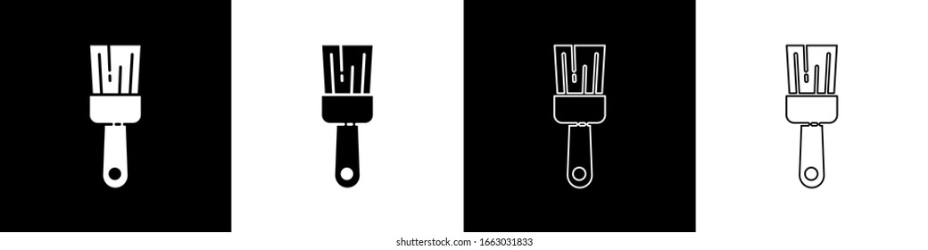 Ajuste el icono de pincel de pintura aislado en fondo blanco y negro. Ilustración vectorial