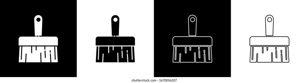 Ajuste el icono de pincel de pintura aislado en fondo blanco y negro. Ilustración vectorial