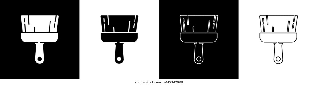Establecer icono de pincel de pintura aislado sobre fondo blanco y negro.  Ilustración vectorial