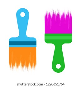 Set of Paint Brush icons in flat design. Vector illustration. Colored paint brushes isolated