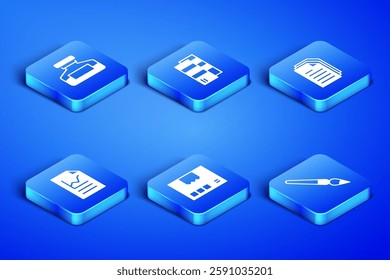 Set Paint brush, Ink bottle, Carton cardboard box, Document with graph chart, Pantone and File document icon. Vector