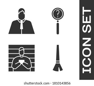 Set Paint brush, Lawyer, attorney, jurist, Suspect criminal and Magnifying glass with search icon. Vector