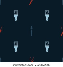 Set Paint brush,  and  on seamless pattern. Vector