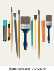 Set of paint brush on white background. Different models of brushes for painting isolated. Flat vector design.	
