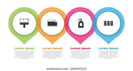 Set Paint brush, Paper adhesive sticker, spray gun and can. Business infographic template. Vector
