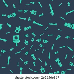 Set Paint brush, Pen, Spray can nozzle cap and Tube with paint palette on seamless pattern. Vector