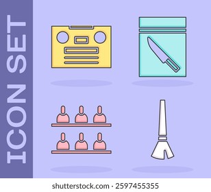 Set Paint brush, Retro audio cassette tape, Jurors and Evidence bag and knife icon. Vector