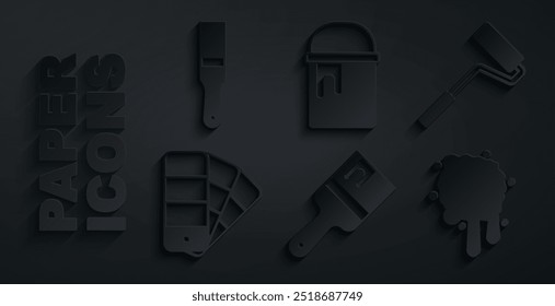 Set Paint brush, roller, Color palette guide, spray, bucket and  icon. Vector