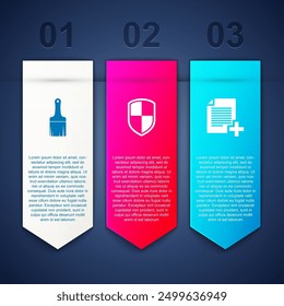 Set Paint brush, Shield and Add new file. Business infographic template. Vector