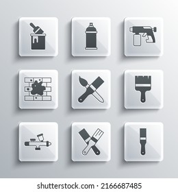Set Paint brush, spray gun, Painting the house, bucket with and  icon. Vector