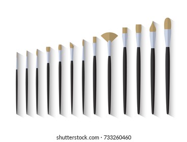 set of paint brush stationary, collection of color painting accessory, artist tools, vector illustration