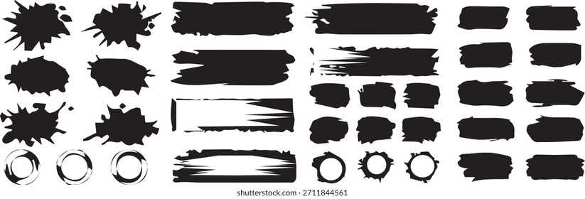 Conjunto de pincelada de pincelada y Anuncio abstracto grunge para decoración de fondo gráfico. Salpicadura de acuarela negra, textura, marco y fondo abstracto para las redes sociales	