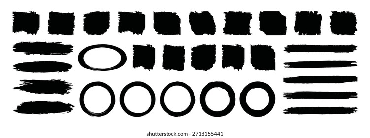 Conjunto de trazo de pincel de pintura y Anuncio abstracto grunge para decoración de fondo gráfico. Conjunto de líneas de pincel. Pincel de Vector negro, líneas de resaltador o rotulador rotulador. Ilustración vectorial.