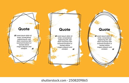 Conjunto de pintura, Anuncio de marco grunge de trazo de pincel, diseño de cajas de texto. Grunge blanco con marco para logo. Elementos de diseño sucios, Plantilla de voz de la caja de la cita. salpicaduras blancas aisladas. Vector