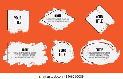 Set of paint, brush stroke grunge frame banner, texting boxes design. White grunge with frame for logo. Dirty design elements, quote box speech template. white splashes isolated. Vector