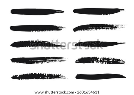 Set of paint brush stroke. Grunge vector drawing. Artistic design elements, ink splatter. Dirty watercolor texture, frame line, splash or abstract creative shape for social media.