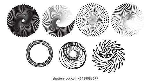 Set of paint brush stroke, ink splatter and artistic design elements. Ink splashes. Rough smears and stains. High quality manually traced. Drops blots isolated. Vector isolated elements set spiral