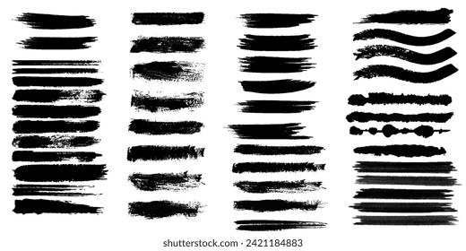 Set of paint brush stroke, ink splatter and artistic design elements. Ink splashes. Rough smears and stains. High quality manually traced. Drops blots isolated. Ink drops and splashes isolated modern