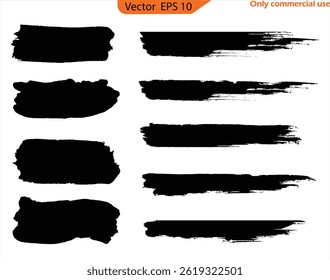 Set of  paint brush stroke, ink splatter and artistic design elements. Black brush stroke set isolated on background. Dry paint stains brush stroke backgrounds set.  Black brush stroke set. 