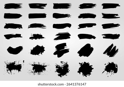 Set of paint brush stroke, ink splatter and artistic design elements