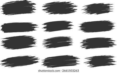 Set of paint Brush strokes, black ink lines, vector abstract set with paint brush grunge texture on white background. Paintbrush strokes and ink smear stains