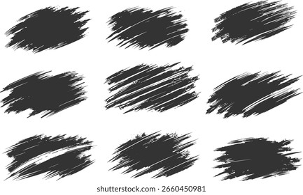 Conjunto de pinceladas de colección de pinceladas aisladas sobre fondo blanco. Salpicaduras de tinta, líneas pintadas sucias, Elementos de diseño artísticos: ondas, círculos, triángulos. Conjunto de pincel de Vector
