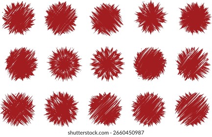 Conjunto de pinceladas de colección de pinceladas aisladas sobre fondo blanco. Salpicaduras de tinta, líneas pintadas sucias, Elementos de diseño artísticos: ondas, círculos, triángulos. Conjunto de pincel de Vector