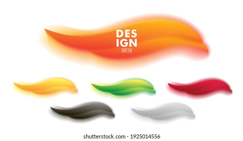 Set of paint brush strokes, watercolor vivid waves with brush texture blur into white surface, isolated